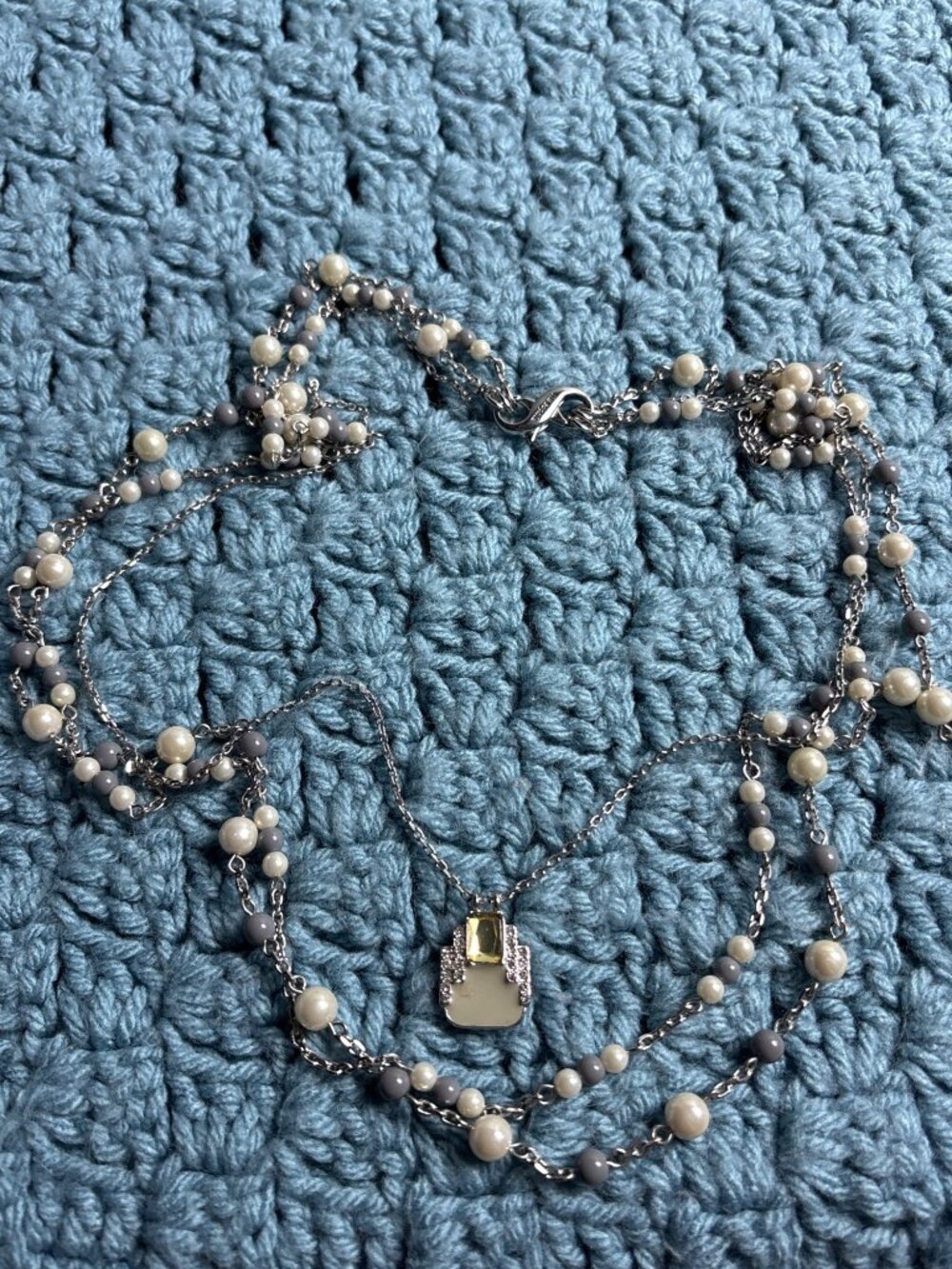 Lia Sophia Necklace Beaded Silvertone Faux Pearls Enamel Rhinestone Pendant
